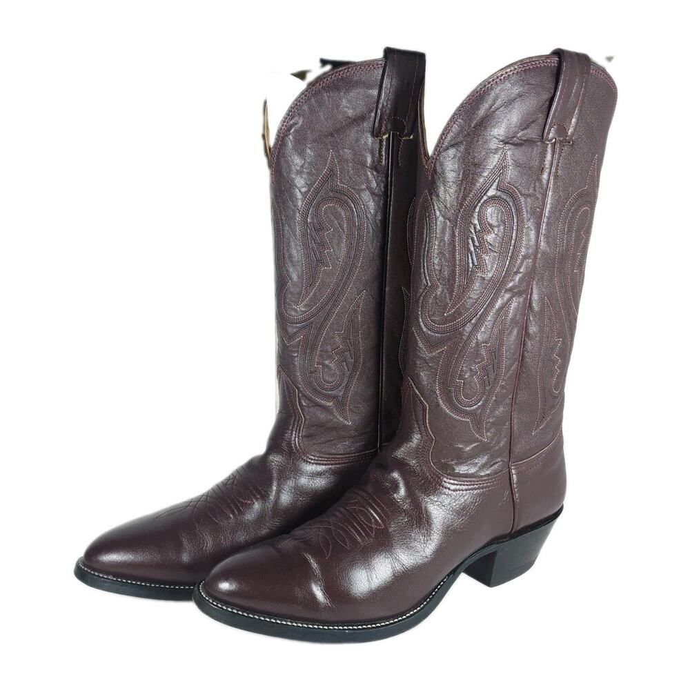 Nocona Men's US 9D 8011 Brown Leather Embroidered Western Cowboy Boots